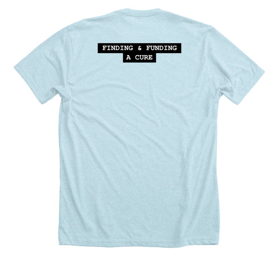 25 Years: Finding & Funding a Cure, a Heather Ice Blue Premium Unisex Tee (back-view)