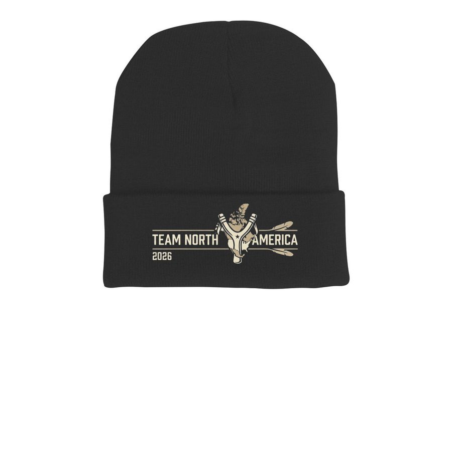 Team North America Hats, a Black Printed Cuffed Beanie