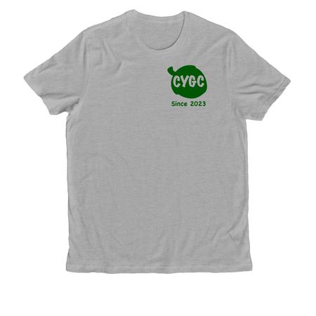 CYGC Front and Back Print Green Logo, a Granite Grey Heather Allmade Organic Cotton Unisex Tee