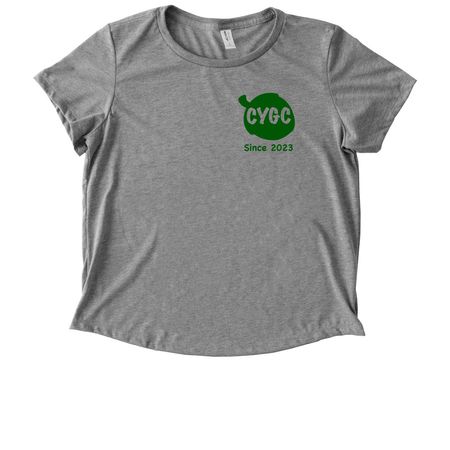 CYGC Front and Back Print Green Logo, a Aluminum Grey Allmade Eco Triblend Women?s Scoop Neck Tee