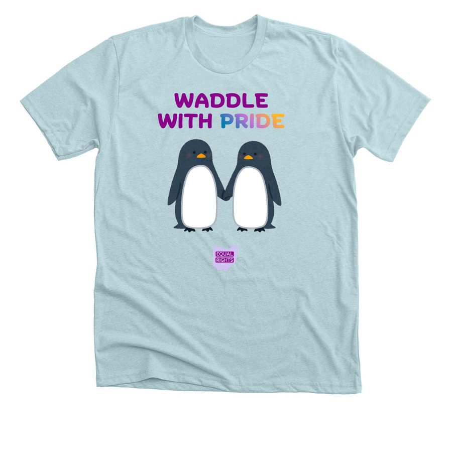 Waddle With Pride: Pride 2026, a Heather Ice Blue Premium Unisex Tee