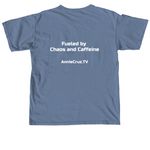 Chaos and Caffeine, a Blue Jean Comfort Colors Unisex Tee (back-view)