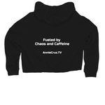 Chaos and Caffeine, a Black Women?s Lightweight Cropped Hoodie (back-view)