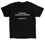 Chaos and Caffeine, a Black Classic Unisex Tee (back-view)