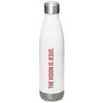 The Vision is Jesus. Water Bottle, a White Stainless Steel Water Bottle (back-view)