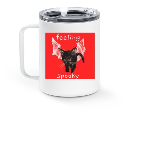 coffee/black cats-Stainless Steel travel mug, a White Stainless Steel Travel Mug (back-view)