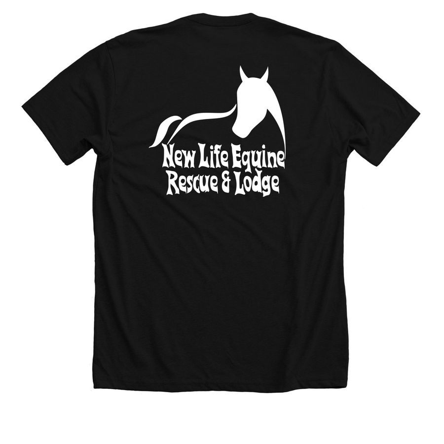 NEW LIFE EQUINE RESCUE AND LODGE INC. nfp, a Solid Black Blend Premium Unisex Tee (back-view)