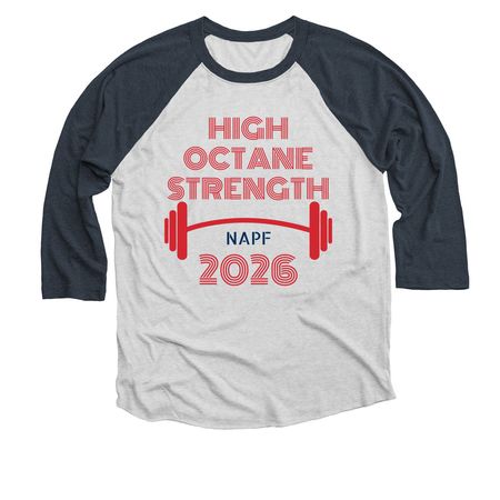 High Octane Strength, a Indigo and Heather White 3/4 Sleeve Baseball Tee