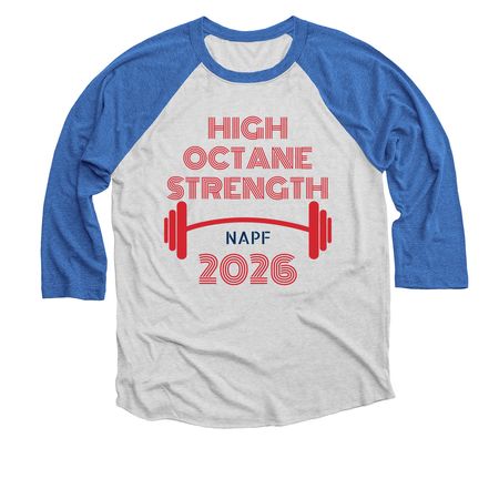 High Octane Strength, a Vintage Royal and Heather White 3/4 Sleeve Baseball Tee