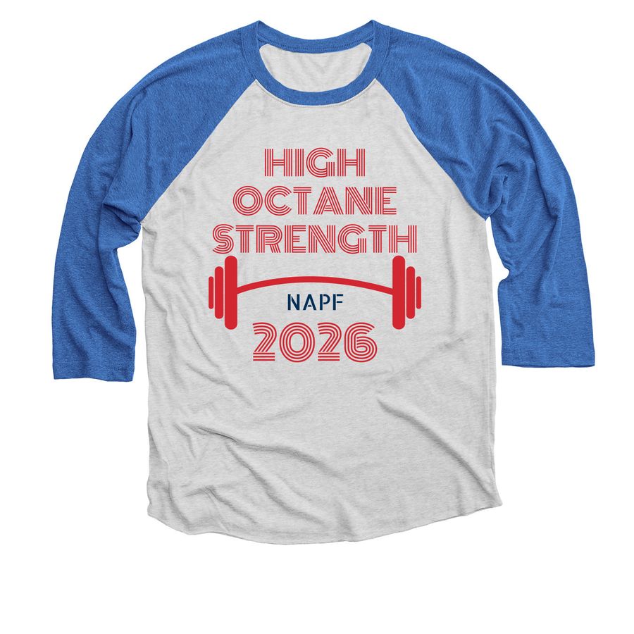 High Octane Strength, a Vintage Royal and Heather White 3/4 Sleeve Baseball Tee