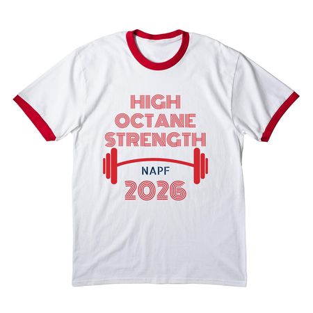 High Octane Strength, a White/ Red Cotton Ringer Tee