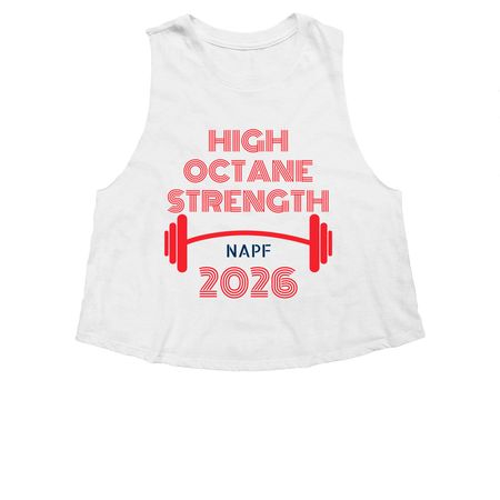 High Octane Strength, a Solid White Blend Women's Cropped Racerback Tank