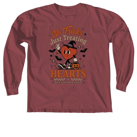 no tricks, just treating hearts, a Brick Comfort Colors Long Sleeve Tee