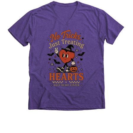 no tricks, just treating hearts, a Purple Rush Premium V-Neck Tee