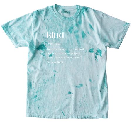 Kind Like Kelli - Kind (adj.) White Text, a Sea Glass Comfort Colors Colorblast Tee