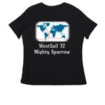 The Route, a Black Women's Relaxed V-Neck Tee (back-view)