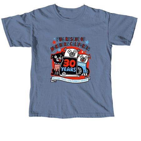 Celebrating 30 Years of Pug Rescue, a Blue Jean Comfort Colors Unisex Tee