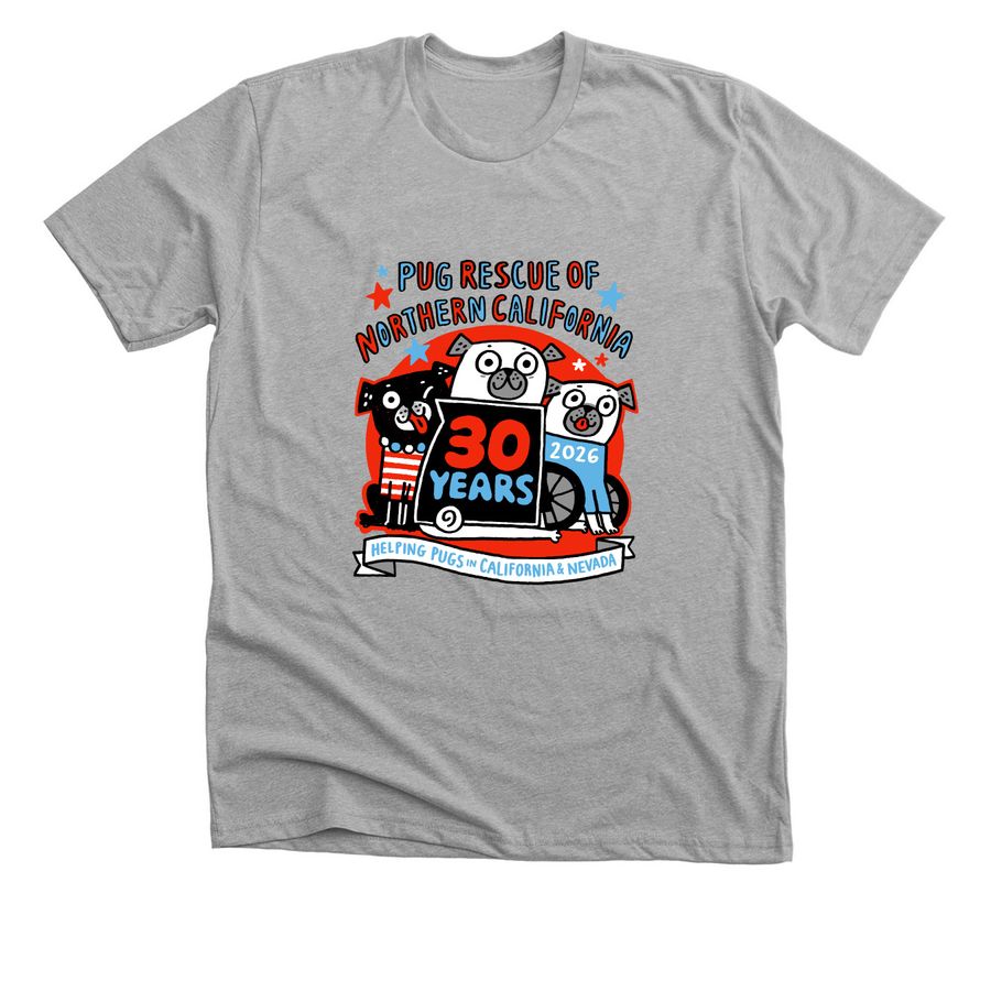 Celebrating 30 Years of Pug Rescue, a Athletic Heather Premium Unisex Tee