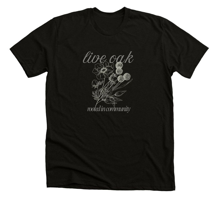 Live Oak Rooted In Community, a Black Heather Premium Unisex Tee