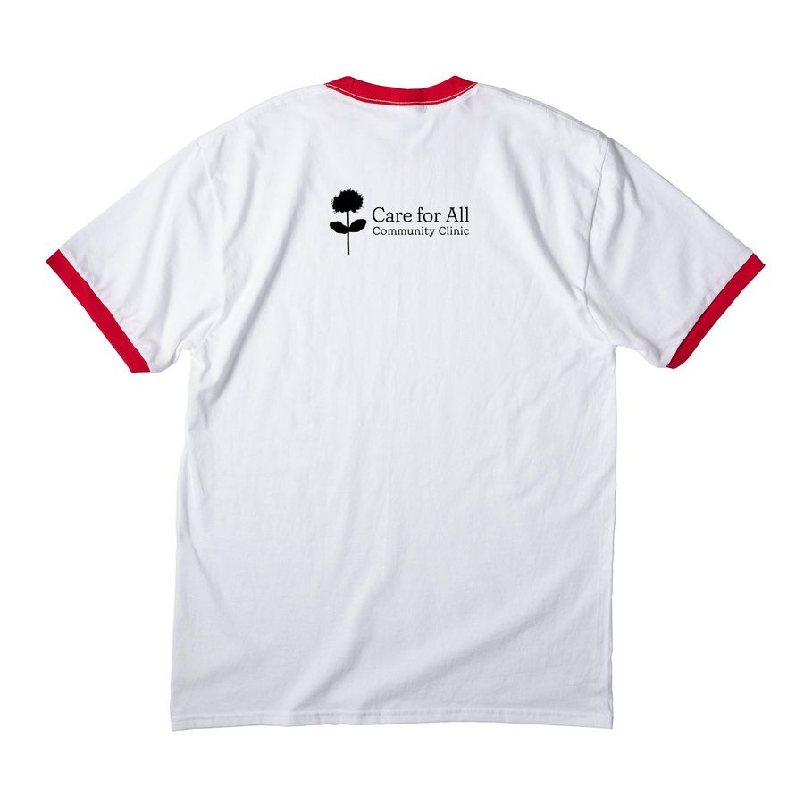 Abortion Is Sacred., a White/ Red Cotton Ringer Tee (back-view)