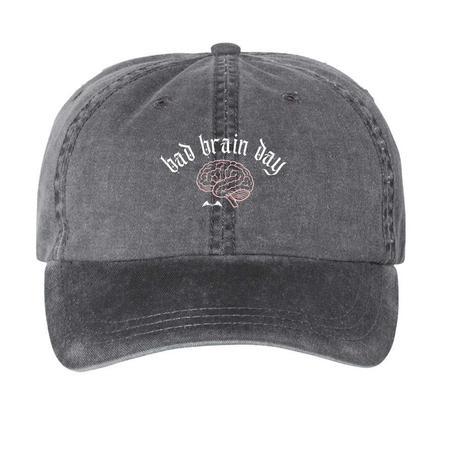 bad brain day hat, a Black Printed Pigment Dye Baseball Cap