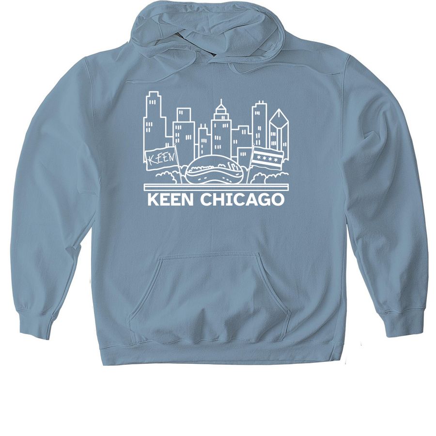 KEEN in Chicago Hoodie, a Stone Blue Gildan Softstyle Pullover Hoodie