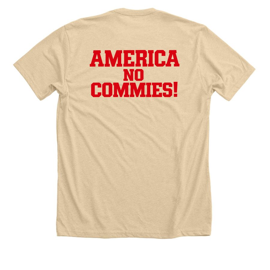 AMERICA NO COMMIES T Shirt, a Heather Soft Cream Premium Unisex Tee