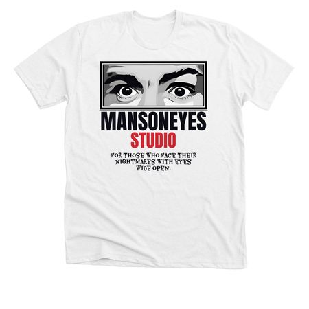 MANSONEYES Studio Logo "Nightmares", a Solid White Blend Premium Unisex Tee