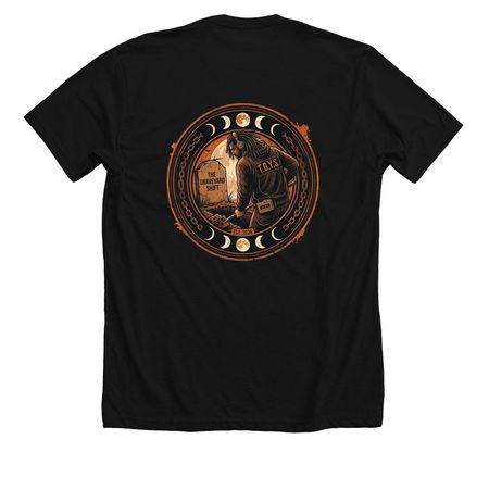 The GraveYard Shift, a Solid Black Blend Premium Unisex Tee (back-view)
