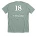 18 is too late., a Heather Sage Premium Unisex Tee (back-view)