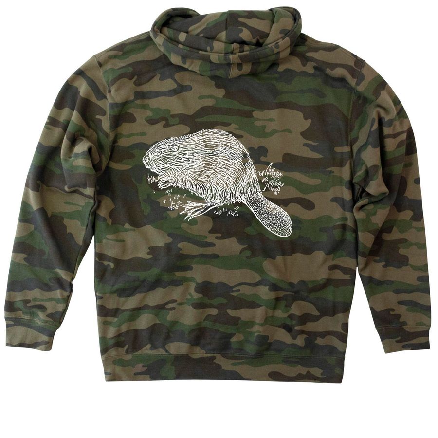 Beaver Believers!, a Forest Camo Heavyweight Camo Pullover Hoodie