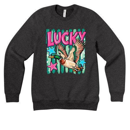 lucky duck, a Dark Grey Heather Premium Raglan Crewneck Sweatshirt