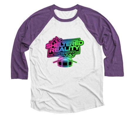 30th Anniversary Apparel 7&nbsp;, a Purple Rush and Heather White 3/4 Sleeve Baseball Tee