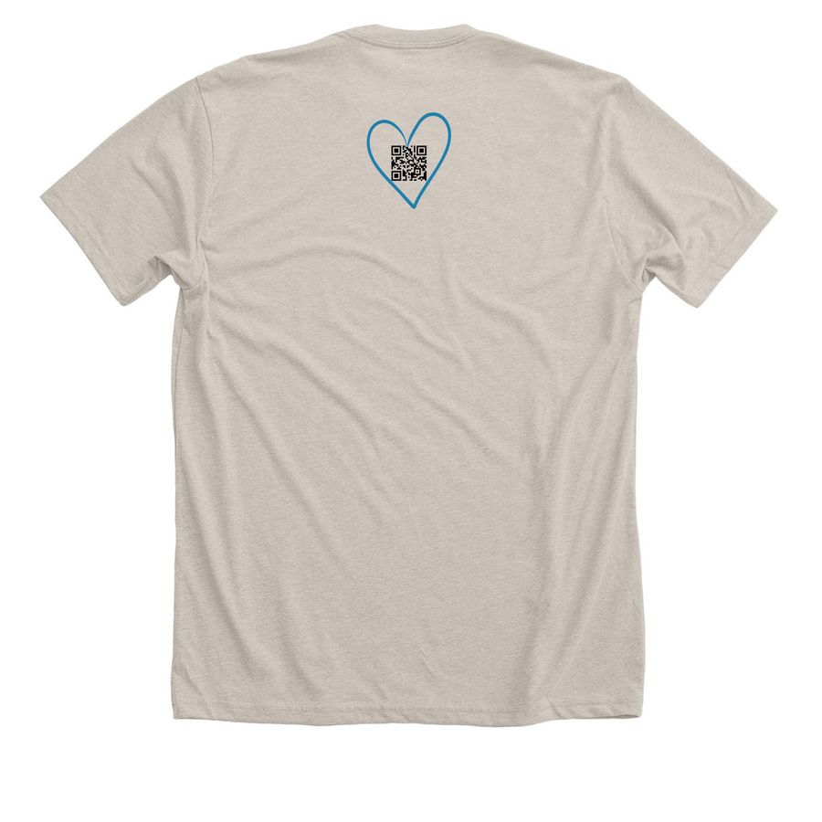 Be the Village, a Heather Dust Premium Unisex Tee (back-view)
