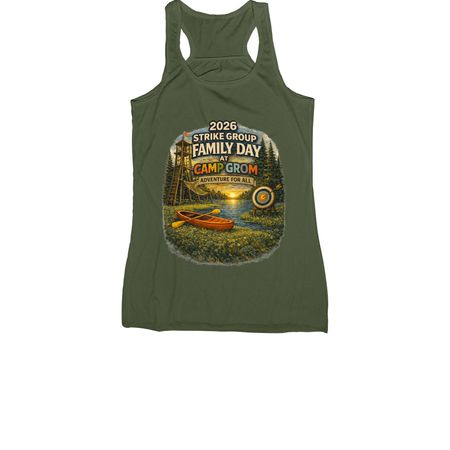 Adult 2026 Camp Grom Family Day Shirt, a Military Green Women's Racerback