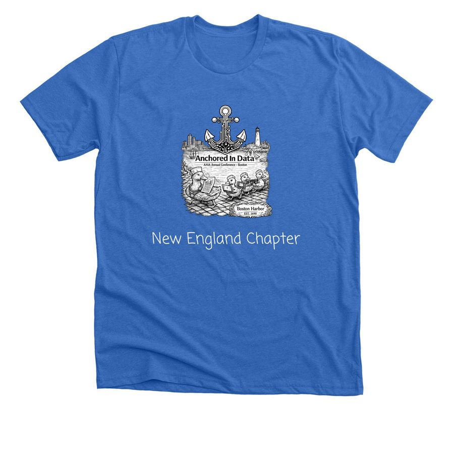 New England Chapter front image black & white, a Heather True Royal Premium Unisex Tee