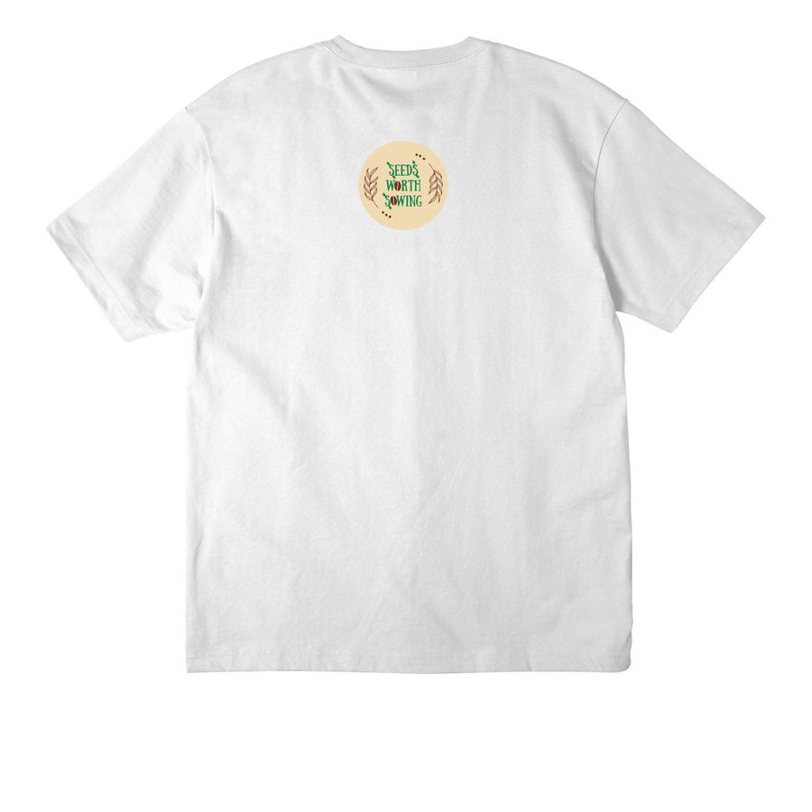 Sow It Forward Heavyweight Tee, a White Unisex Heavyweight Tee (back-view)