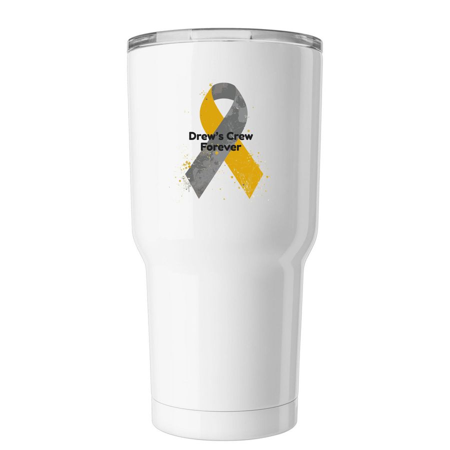 Marshmallow & Drew's Crew 2 sided tumbler, a White Insulated Tumbler (back-view)