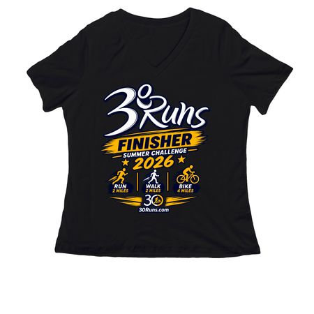 30 Runs Summer Challenge 2026, a Black Women's Relaxed V-Neck Tee