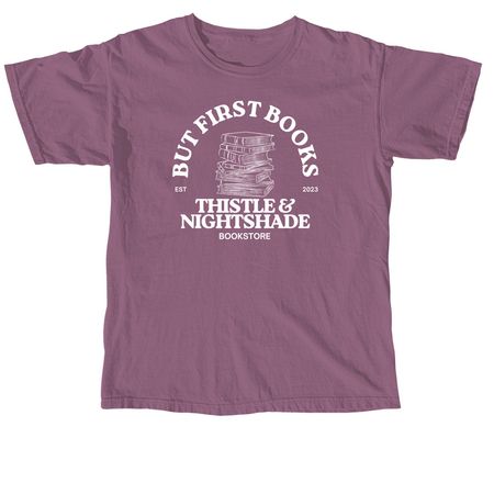 But First... Books (Dark), a Berry Comfort Colors Unisex Tee