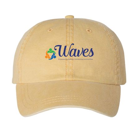 Ride the Wave Hat, a Mustard Printed Pigment Dye Baseball Cap