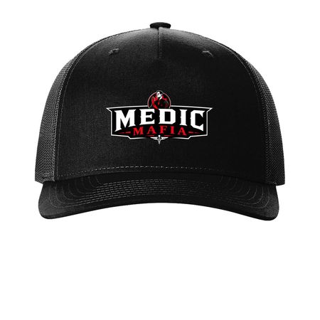 Medic Mafia, a Black Printed Five-Panel Trucker Cap