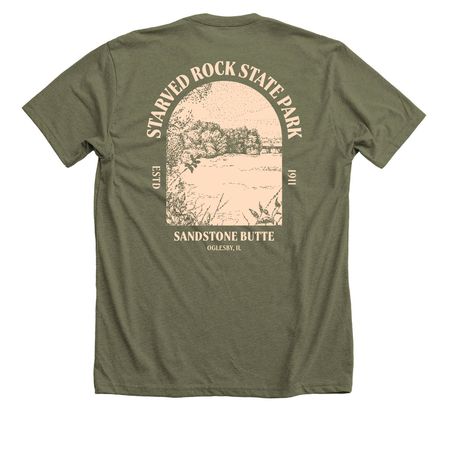 Starved Rock- Sandstone Butte, a Heather Olive Premium Unisex Tee