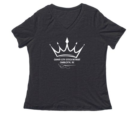 QCSR Crown Logo No Date, a Dark Grey Heather Women's Relaxed V-Neck Tee