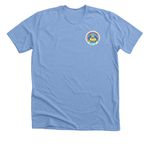 Swim Lessons Save Lives ? WLSL 2026, a Heather Carolina Blue Premium Unisex Tee (back-view)