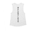 Black Letter Tanks, a White Women's Muscle Tank (back-view)