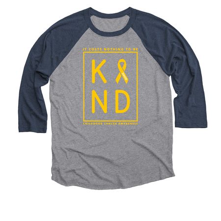 It costs nothing to be kind., a Vintage Navy and Premium Heather 3/4 Sleeve Baseball Tee