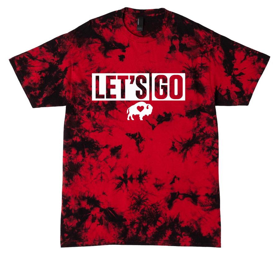 Let's Go Buffalo Fan Tie Dye T Shirt, a Black/ Red Crystal Tie Dye Tee