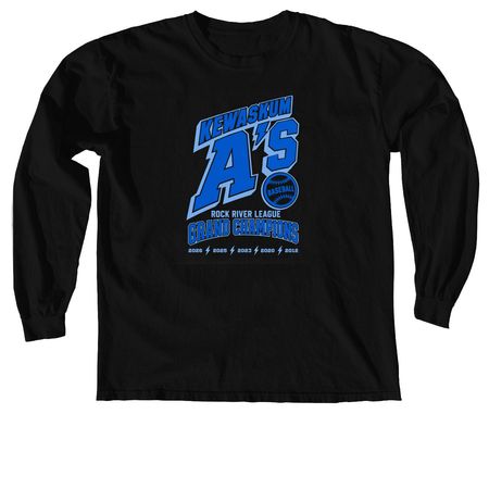 2026 Kewaskum A's Grand Champions Line, a Black Comfort Colors Long Sleeve Tee
