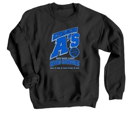 2026 Kewaskum A's Grand Champions Line, a Black Crewneck Sweatshirt